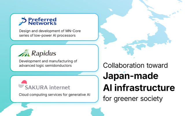 PFN, Rapidus and SAKURA internet Reach Basic Agreement toward Japan-Made AI Infrastructure for Greener Society